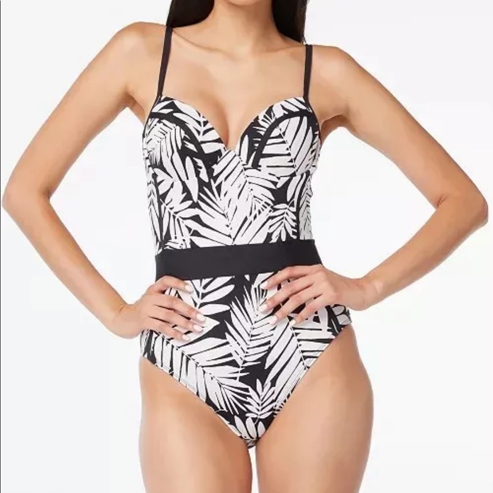 Bleu Rod Beattie Printed Underwire One Piece Swimsuit: Size 4: Black Multi